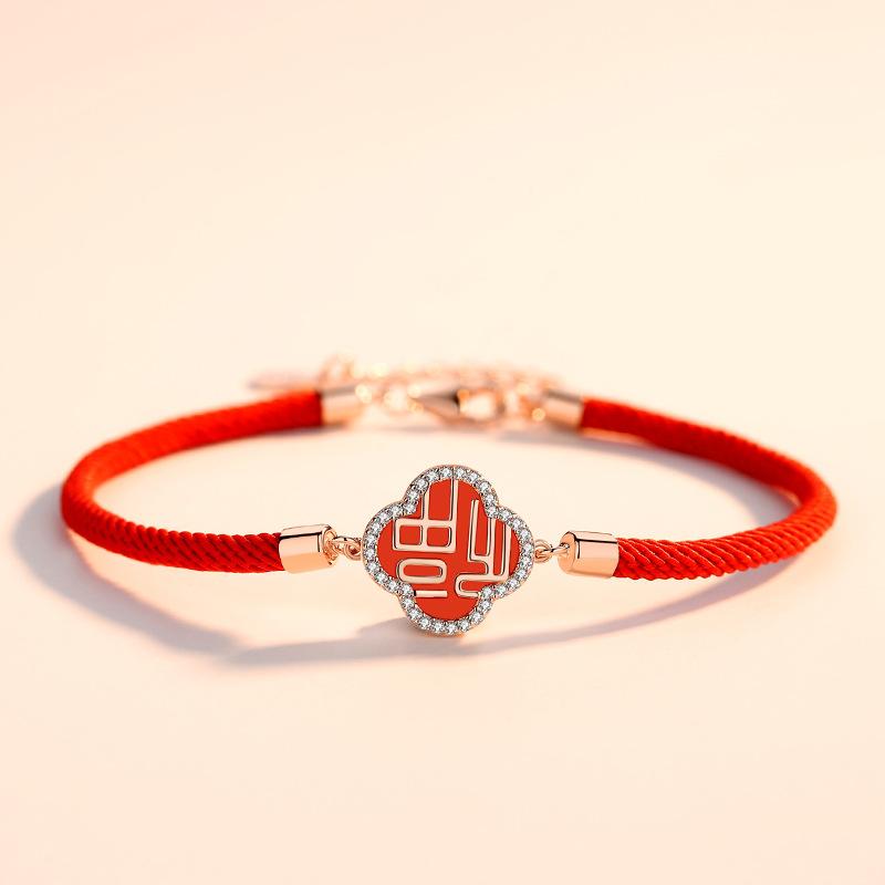 Fortune Flower Cubic Zirconia Red Rope Lucky Bracelet - FengshuiGallary