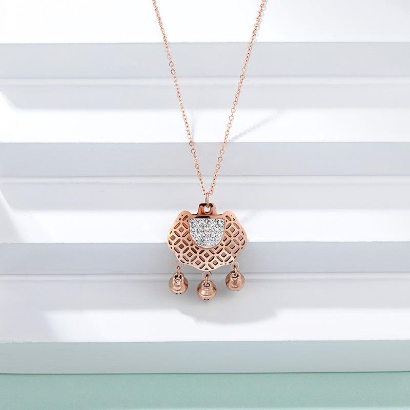 Fortune & Long life Lock Gold Pendant Necklace - FengshuiGallary