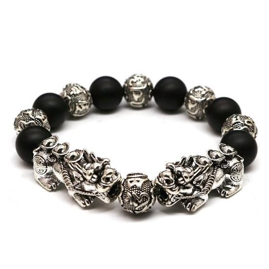 Fortune & Luck Black Obsidian Double Pixiu Bracelet - FengshuiGallary