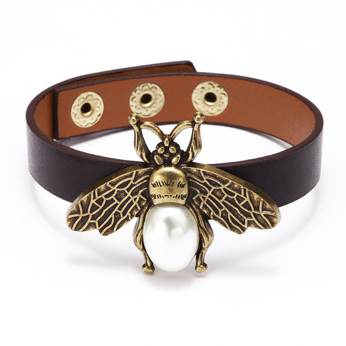 Fortune & Luck Pearl Bee Leather Bracelet - FengshuiGallary