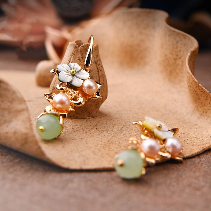 Fortune & Luck Pearl Green Jade Lucky Earring - FengshuiGallary