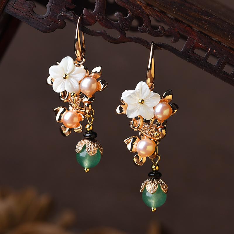 Fortune & Luck Pearl Green Jade Lucky Earring - FengshuiGallary