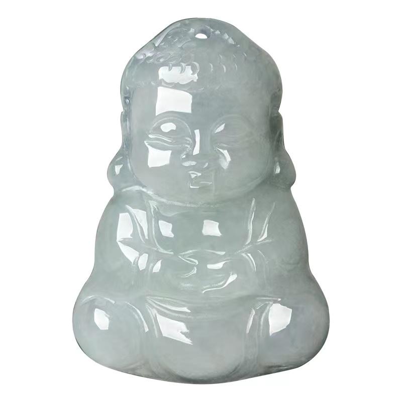 Gautama Buddha Protection Pendant-Ice White Jade - FengshuiGallary