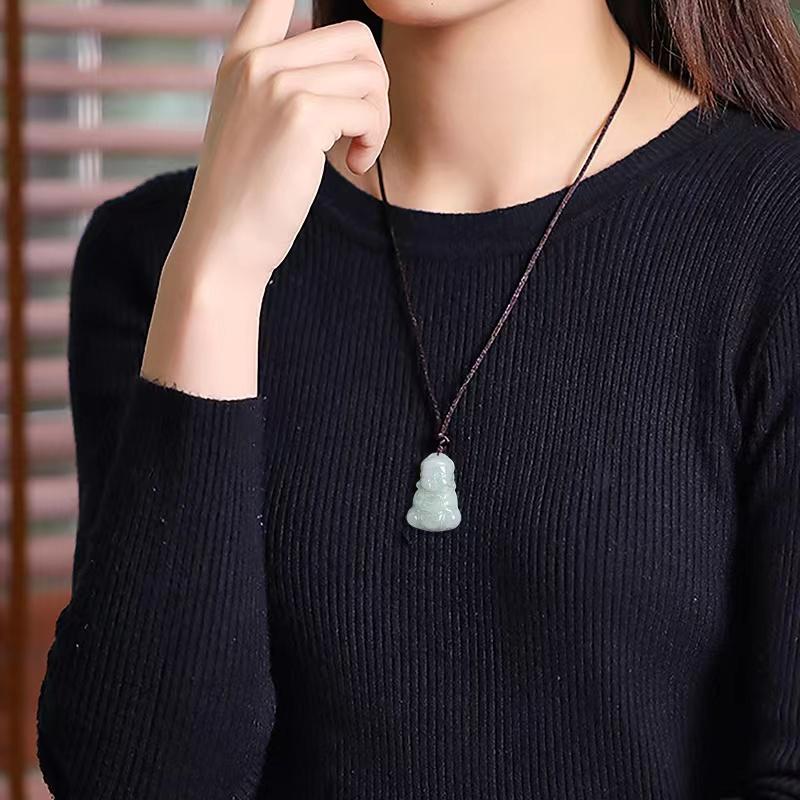 Gautama Buddha Protection Pendant-Ice White Jade - FengshuiGallary