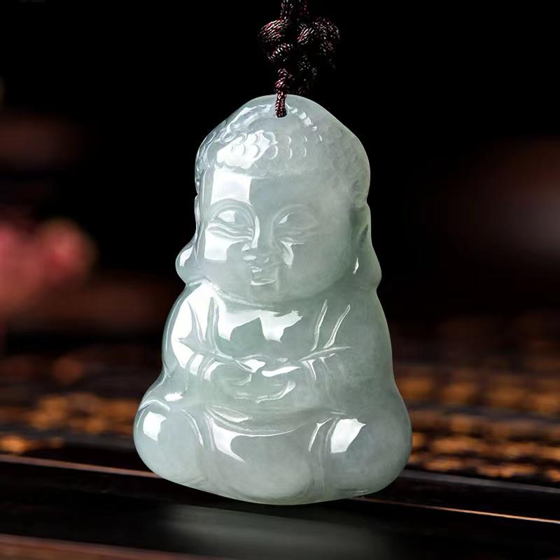 Gautama Buddha Protection Pendant-Ice White Jade - FengshuiGallary