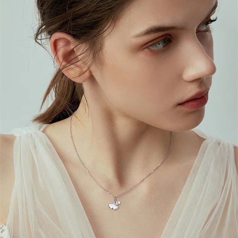 Ginkgo Leaf 999 Silver Necklace-Natural Pearl - FengshuiGallary