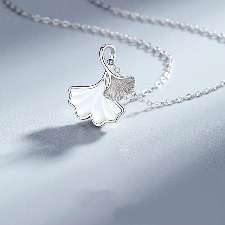 Ginkgo Leaf 999 Silver Necklace-Natural Pearl - FengshuiGallary