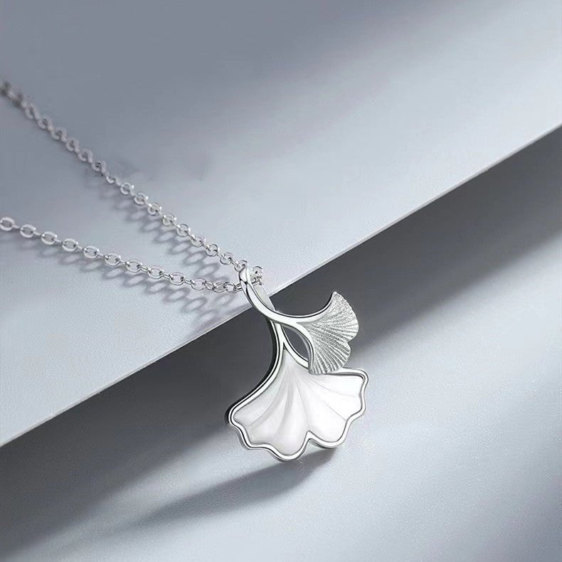 Ginkgo Leaf 999 Silver Necklace-Natural Pearl - FengshuiGallary