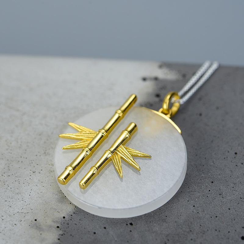 Gold Bamboo Ice Jade Wealth Pendant - FengshuiGallary