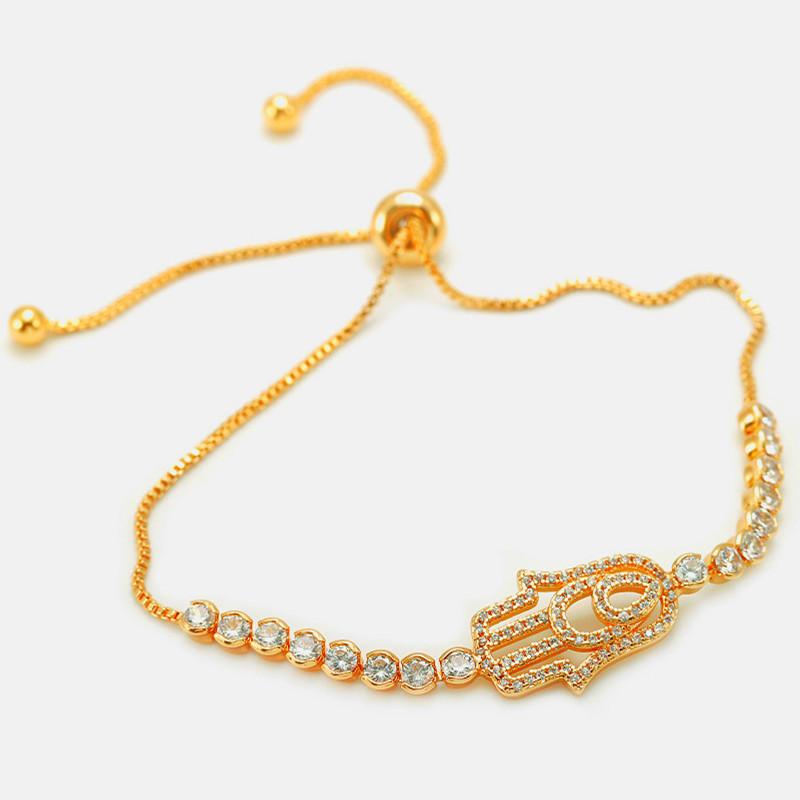 Gold Diamond Hand Of Fatima Protection Bracelet - FengshuiGallary