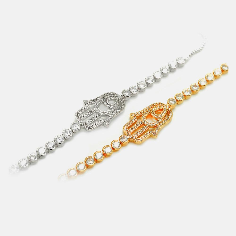 Gold Diamond Hand Of Fatima Protection Bracelet - FengshuiGallary