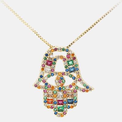Gold Diamond Hand Of Fatima Protection Pendant Necklace - FengshuiGallary