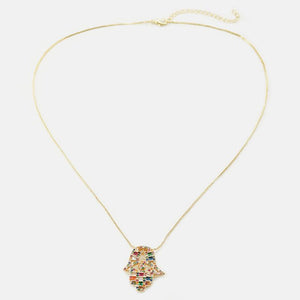 Gold Diamond Hand Of Fatima Protection Pendant Necklace - FengshuiGallary