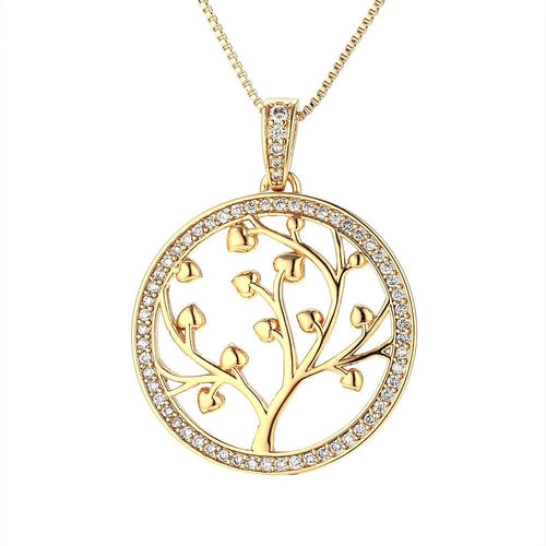 Gold Diamond Tree Of Life Protection Pendant Necklace - FengshuiGallary