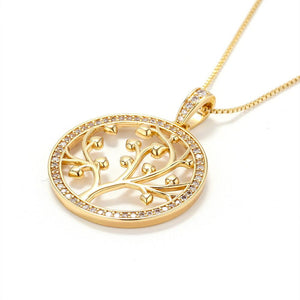 Gold Diamond Tree Of Life Protection Pendant Necklace - FengshuiGallary