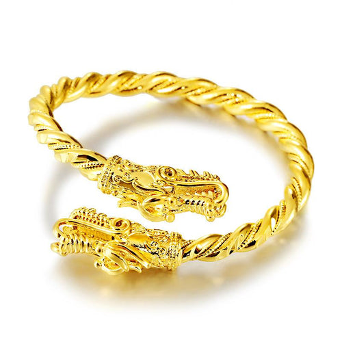 Gold Double Dragon Wealth Bangle - FengshuiGallary