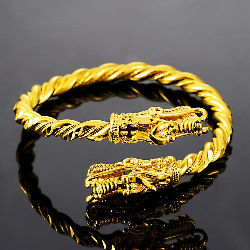 Gold Double Dragon Wealth Bangle - FengshuiGallary