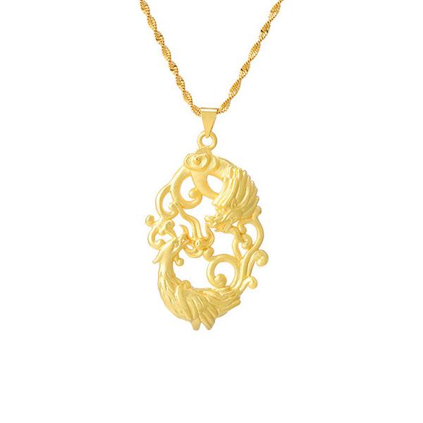 Gold Dragon & Phoenix Auspicious Pendant Necklace - FengshuiGallary