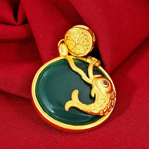 Gold Feng Shui Koi Fish Green Jade Pendant Necklace - FengshuiGallary