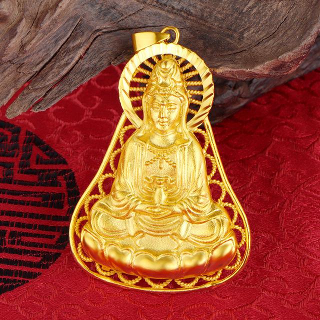 Gold Guanyin Buddha Lucky Amulet - FengshuiGallary