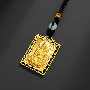 Gold Guanyin Buddha Protection Pendant - FengshuiGallary