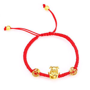 Gold Ingots Pig Red Rope Wealth Bracelet - FengshuiGallary