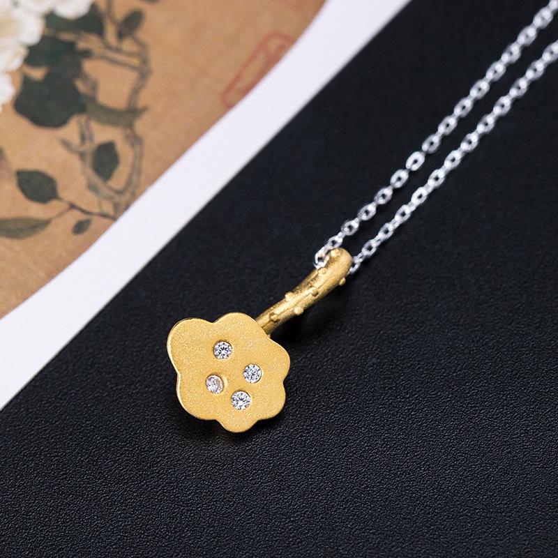 Gold Lotus Cubic Zirconia Wealth Pendant 925 Silver Bracelet - FengshuiGallary