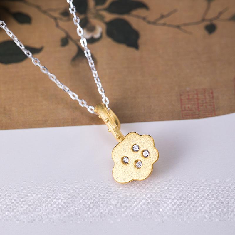 Gold Lotus Cubic Zirconia Wealth Pendant 925 Silver Bracelet - FengshuiGallary