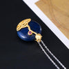 Gold Lotus Lazuli Stone Wealth Pendant Silver Necklace - FengshuiGallary
