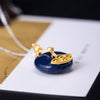 Gold Lotus Lazuli Stone Wealth Pendant Silver Necklace - FengshuiGallary