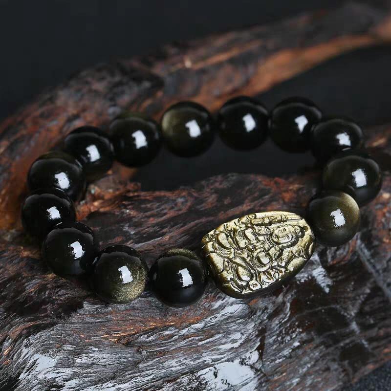 Gold Obsidian Buddha Proection Bracelet - FengshuiGallary