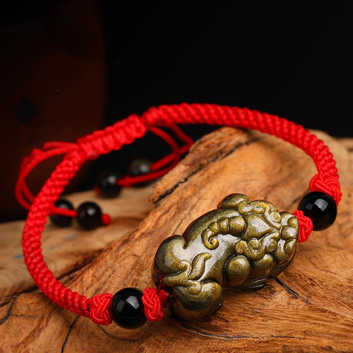 Gold Obsidian Pixiu Lucky Rope Protection Bracelet(Gold Sheen Obsidian) - FengshuiGallary
