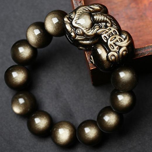 Gold Obsidian Pixiu Protection Bracelet(Gold Sheen Obsidian) - FengshuiGallary