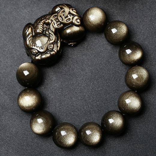 Gold Obsidian Pixiu Protection Bracelet(Gold Sheen Obsidian) - FengshuiGallary