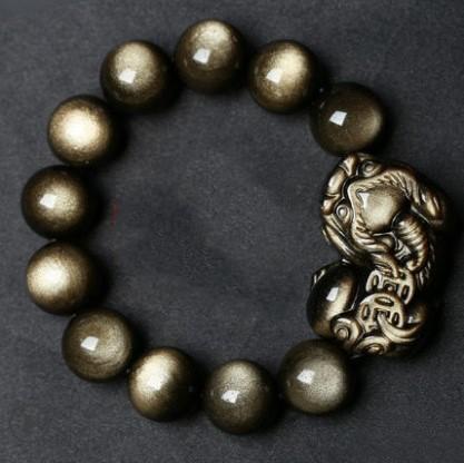 Gold Obsidian Pixiu Protection Bracelet(Gold Sheen Obsidian) - FengshuiGallary