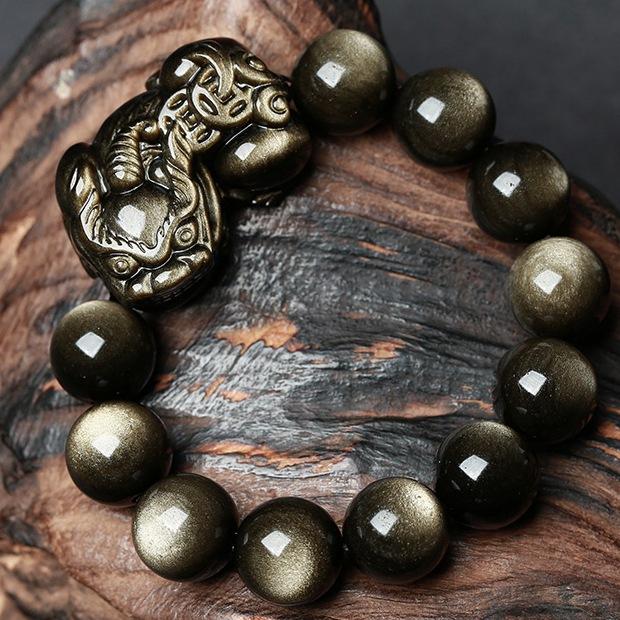 Gold Obsidian Pixiu Protection Bracelet(Gold Sheen Obsidian) - FengshuiGallary
