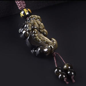 Gold Obsidian Pixiu Protection Lucky Auto Key Chain Pendant - FengshuiGallary