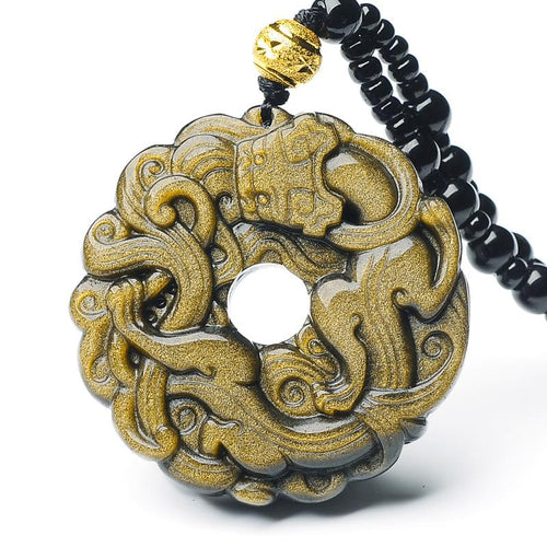 Gold Obsidian Pixiu Protection Pendant Necklace(Gold Sheen Obsidian) - FengshuiGallary