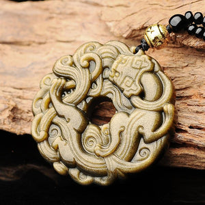 Gold Obsidian Pixiu Protection Pendant Necklace(Gold Sheen Obsidian) - FengshuiGallary