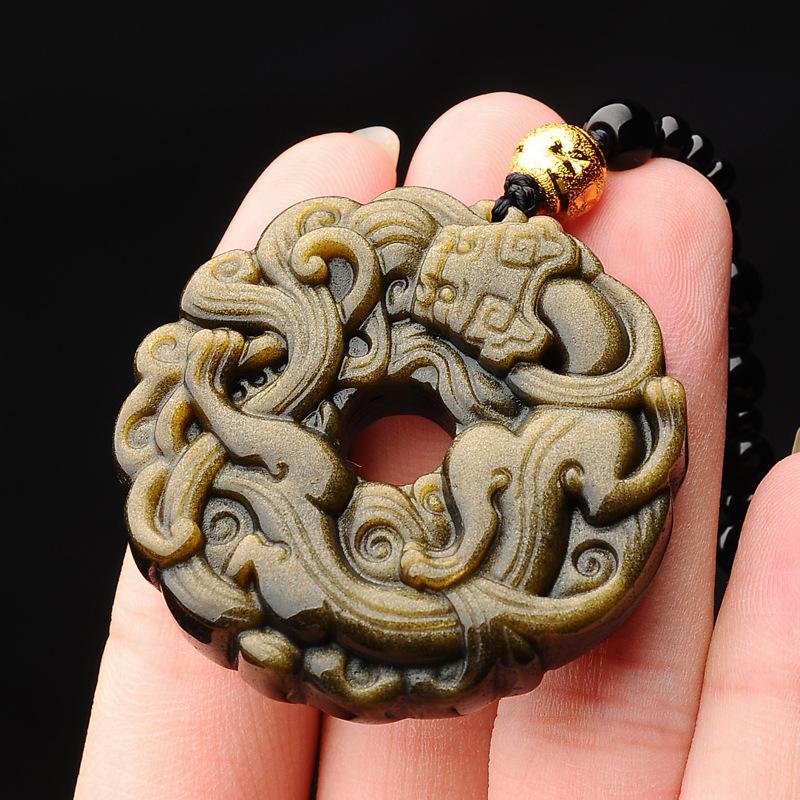 Gold Obsidian Pixiu Protection Pendant Necklace(Gold Sheen Obsidian) - FengshuiGallary
