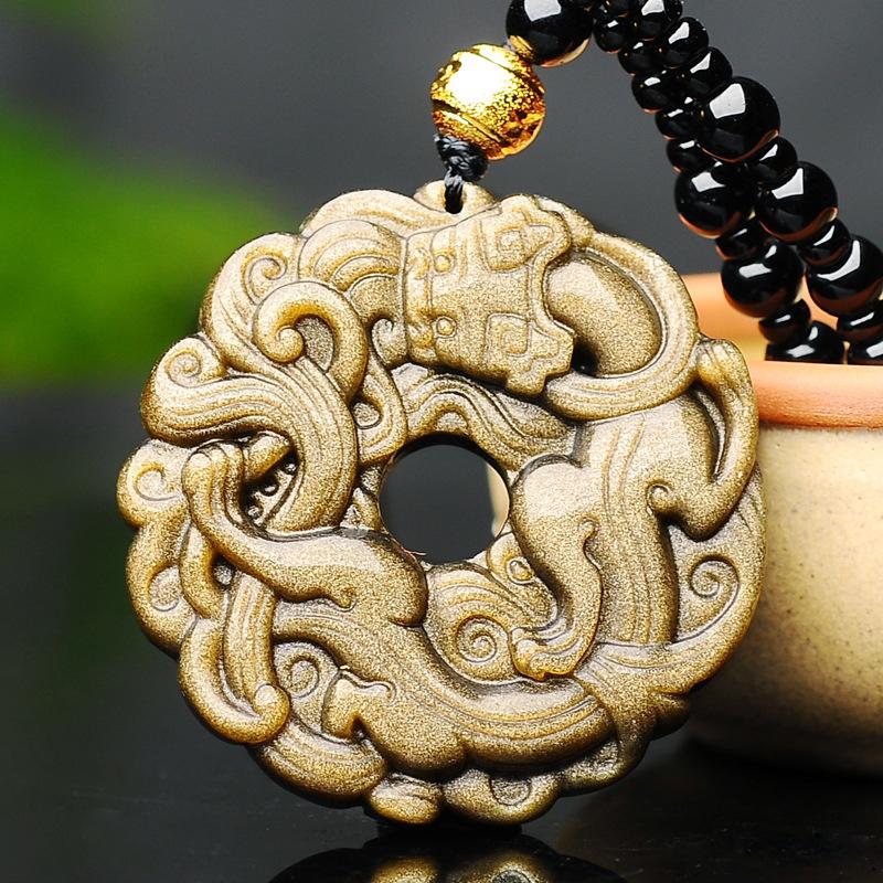 Gold Obsidian Pixiu Protection Pendant Necklace(Gold Sheen Obsidian) - FengshuiGallary