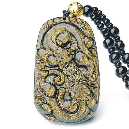 Gold Obsidian Pixiu Protection Pendant Necklace(Gold Sheen Obsidian) - FengshuiGallary