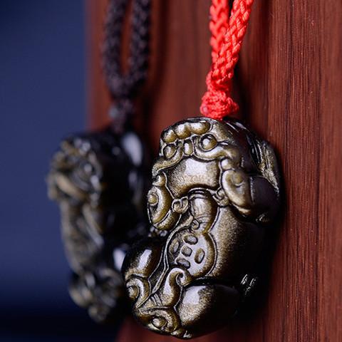 Gold Obsidian Pixiu Protection Pendant(Gold Sheen Obsidian) - FengshuiGallary