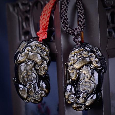 Gold Obsidian Pixiu Protection Pendant(Gold Sheen Obsidian) - FengshuiGallary