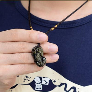 Gold Obsidian Pixiu Protection Pendant(Gold Sheen Obsidian) - FengshuiGallary