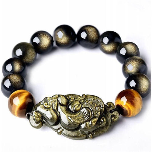 Gold Obsidian Pixiu Tiger Eye Beads Protection Bracelet - FengshuiGallary