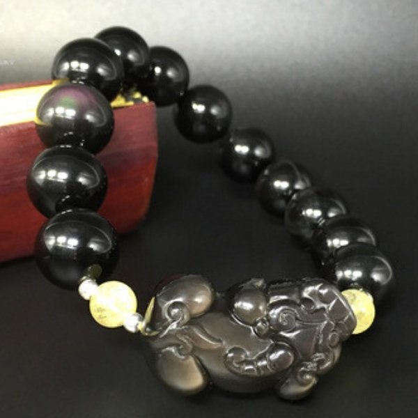 Gold Obsidian Pixiu Wealth Bracelet(Gold Sheen Obsidian) - FengshuiGallary