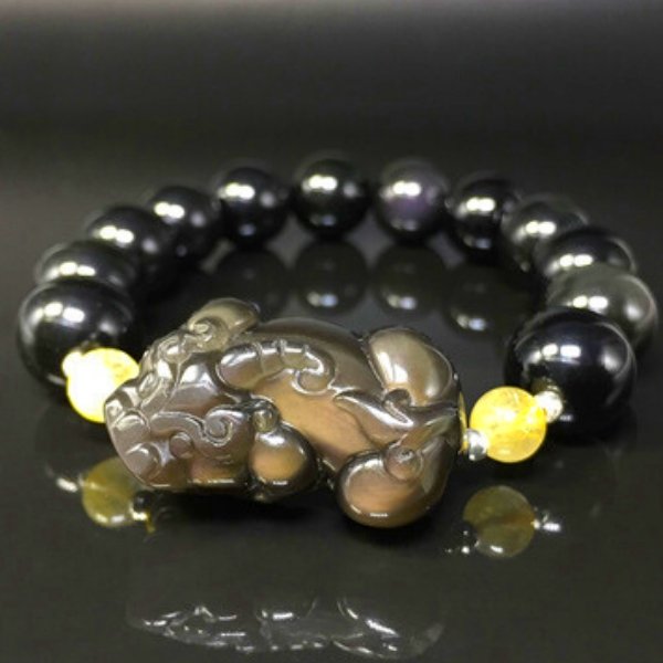 Gold Obsidian Pixiu Wealth Bracelet(Gold Sheen Obsidian) - FengshuiGallary