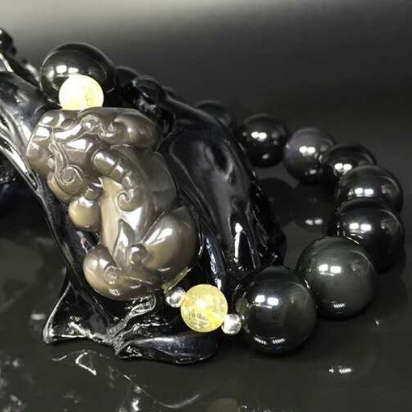 Gold Obsidian Pixiu Wealth Bracelet(Gold Sheen Obsidian) - FengshuiGallary