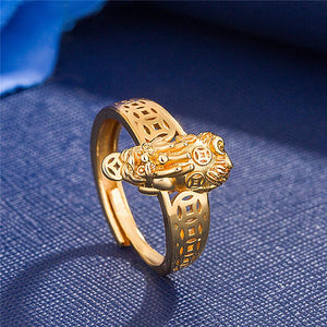 Gold Pixiu Feng Shui Coin Wealth Ring - FengshuiGallary